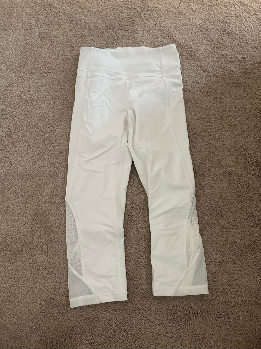 lululemon athletica White Athletic Capri Shorts with Mesh Insets
